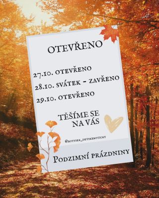 🍂🍁 PODZIMNÍ PRÁZDNINY 🍁🍂 Otvírací doba přes prázdniny - máme OTEVŘENO, kromě úterý 28.10., kdy je státní svátek. Budeme se...